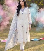 Women Ethnic Motifs Embroidered Regular Pure Cotton Kurta with Trousers & With Dupatta