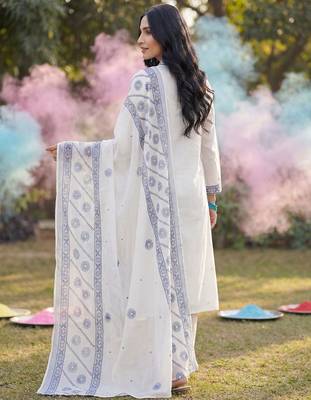 Women Ethnic Motifs Embroidered Regular Pure Cotton Kurta with Trousers & With Dupatta 4