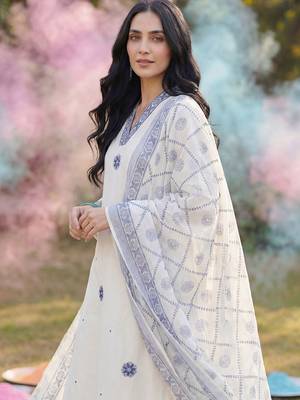 Women Ethnic Motifs Embroidered Regular Pure Cotton Kurta with Trousers & With Dupatta 7