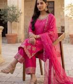 Women Ethnic Motifs Embroidered Regular Thread Work Kurta with Trousers & With Dupatta