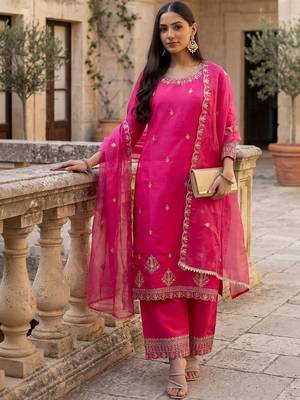 Women Ethnic Motifs Embroidered Regular Thread Work Kurta with Trousers & With Dupatta 2