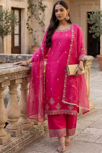 Women Ethnic Motifs Embroidered Regular Thread Work Kurta with Trousers & With Dupatta