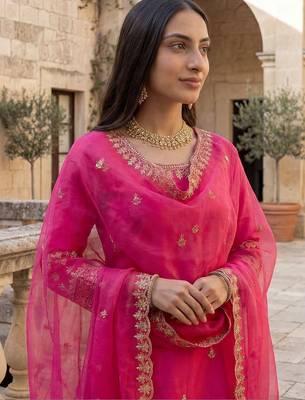 Women Ethnic Motifs Embroidered Regular Thread Work Kurta with Trousers & With Dupatta 4