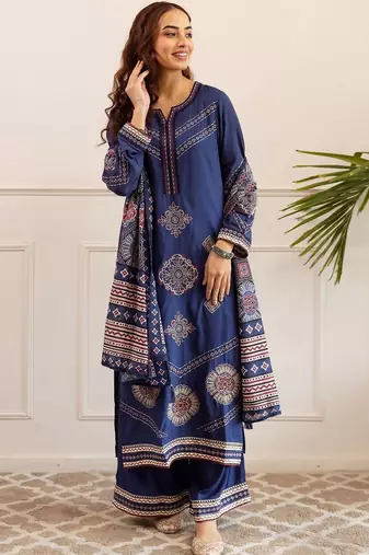 Women Ethnic Motifs Printed Regular Kurta with Palazzos & With Dupatta