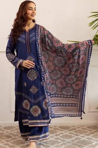 Women Ethnic Motifs Printed Regular Kurta with Palazzos & With Dupatta