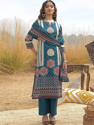 Women Ethnic Motifs Printed Regular Pure Cotton Kurta with Palazzos & With Dupatta 3