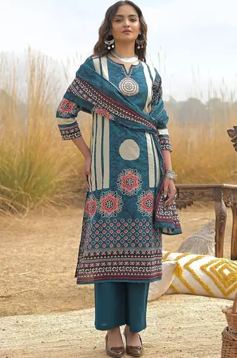 Women Ethnic Motifs Printed Regular Pure Cotton Kurta with Palazzos & With Dupatta