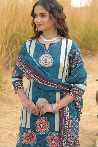 Women Ethnic Motifs Printed Regular Pure Cotton Kurta with Palazzos & With Dupatta