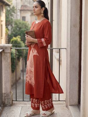 Women Animal Printed Regular Thread Work Kurta with Palazzos 3