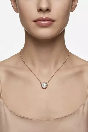 925 Sterling Silver Minimalist Round Solitaire CZ Bezel Pendant Necklace Set for Women