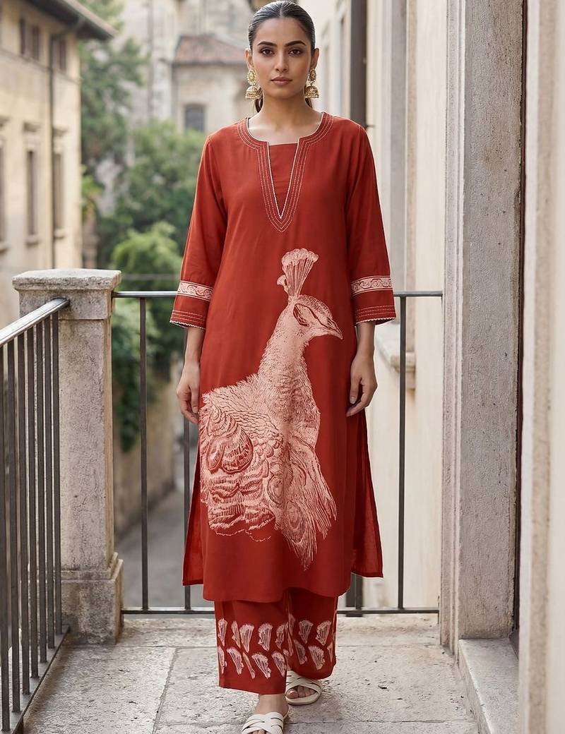 Women Animal Printed Regular Thread Work Kurta with Palazzos