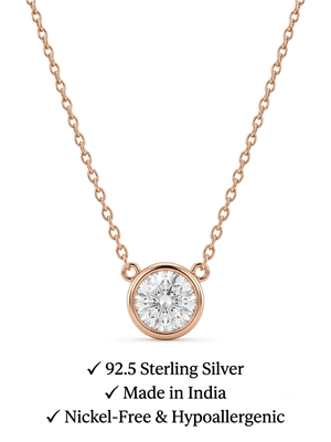 925 Sterling Silver Minimalist Round Solitaire CZ Bezel Pendant Necklace Set for Women 4