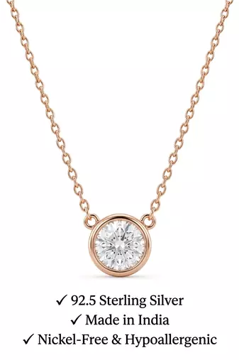 925 Sterling Silver Minimalist Round Solitaire CZ Bezel Pendant Necklace Set for Women