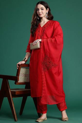 Ethnic Motifs Embroidered Sequinned Kurta with Trousers & With Dupatta