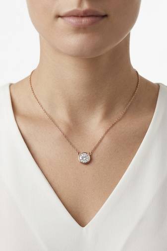 925 Sterling Silver Minimalist Round Solitaire CZ Bezel Pendant Necklace Set for Women