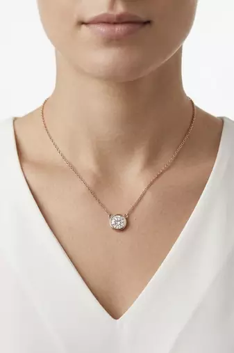 925 Sterling Silver Minimalist Round Solitaire CZ Bezel Pendant Necklace Set for Women