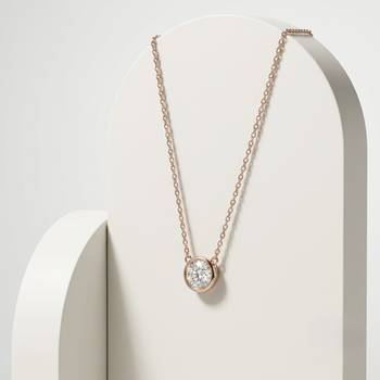 925 Sterling Silver Minimalist Round Solitaire CZ Bezel Pendant Necklace Set for Women 4