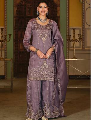 Women Ethnic Motifs Embroidered Regular Sequinned Kurta with Sharara & With Dupatta 1