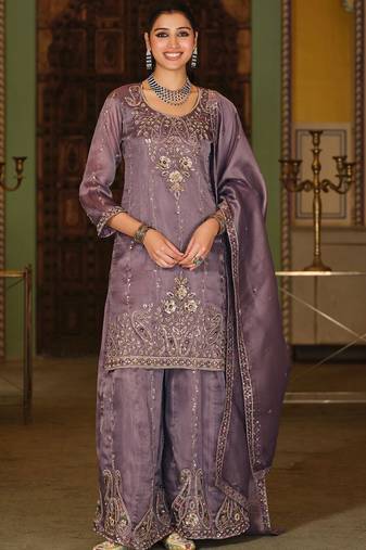 Women Ethnic Motifs Embroidered Regular Sequinned Kurta with Sharara & With Dupatta