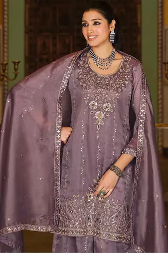 Women Ethnic Motifs Embroidered Regular Sequinned Kurta with Sharara & With Dupatta