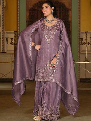 Women Ethnic Motifs Embroidered Regular Sequinned Kurta with Sharara & With Dupatta 6