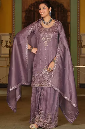 Women Ethnic Motifs Embroidered Regular Sequinned Kurta with Sharara & With Dupatta