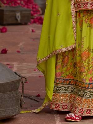 Floral Embroidered Sequinned Chinon Straight Kurta With Sharara & Dupatta 5