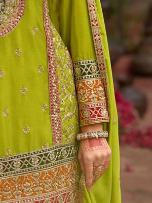 Floral Embroidered Sequinned Chinon Straight Kurta With Sharara & Dupatta 6