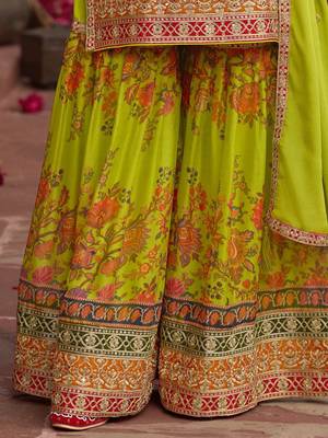 Floral Embroidered Sequinned Chinon Straight Kurta With Sharara & Dupatta 7