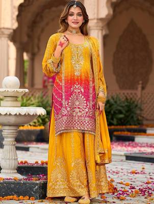 Floral Embroidered Zari Straight Kurta With Palazzos And Dupatta 2