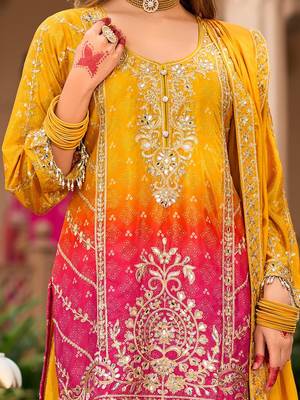 Floral Embroidered Zari Straight Kurta With Palazzos And Dupatta 3