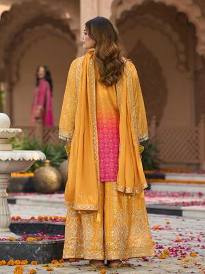 Floral Embroidered Zari Straight Kurta With Palazzos And Dupatta 5