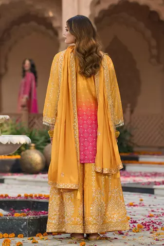 Floral Embroidered Zari Straight Kurta With Palazzos And Dupatta