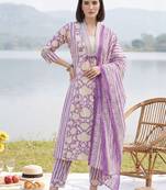 Women Floral Printed Panelled Mirror Work Pure Cotton Kurta with Trousers & With Dupatta