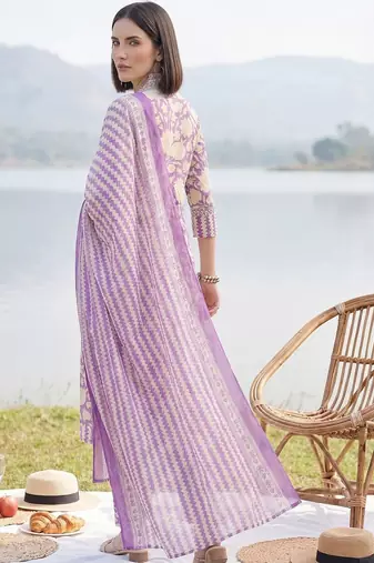 Women Floral Printed Panelled Mirror Work Pure Cotton Kurta with Trousers & With Dupatta