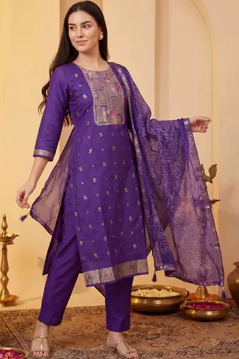 Women Ethnic Motifs Regular Kurta with Trousers & With Dupatta