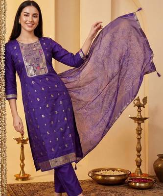 Women Ethnic Motifs Regular Kurta with Trousers & With Dupatta 6