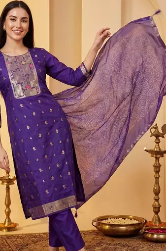 Women Ethnic Motifs Regular Kurta with Trousers & With Dupatta