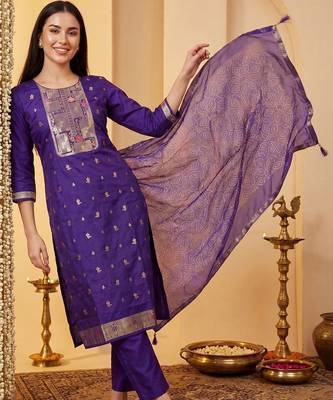 Women Ethnic Motifs Regular Kurta with Trousers & With Dupatta 6