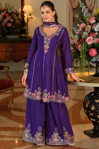 Women Ethnic Motifs Embroidered Empire Thread Work Kurta with Sharara & With Dupatta