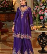 Women Ethnic Motifs Embroidered Empire Thread Work Kurta with Sharara & With Dupatta
