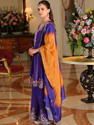 Women Ethnic Motifs Embroidered Empire Thread Work Kurta with Sharara & With Dupatta 3