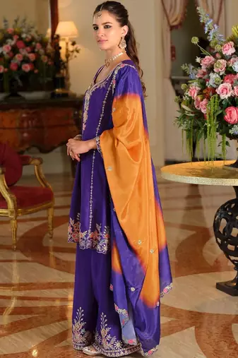 Women Ethnic Motifs Embroidered Empire Thread Work Kurta with Sharara & With Dupatta