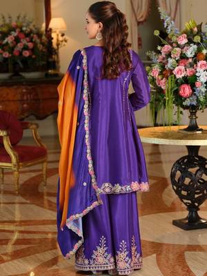 Women Ethnic Motifs Embroidered Empire Thread Work Kurta with Sharara & With Dupatta 4