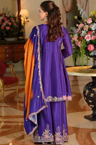 Women Ethnic Motifs Embroidered Empire Thread Work Kurta with Sharara & With Dupatta
