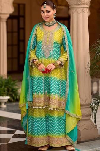 Women Embroidered Regular Sequinned Kurta with Palazzos & With Dupatta