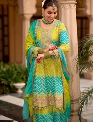 Women Embroidered Regular Sequinned Kurta with Palazzos & With Dupatta 3