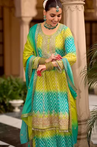 Women Embroidered Regular Sequinned Kurta with Palazzos & With Dupatta