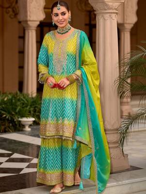 Women Embroidered Regular Sequinned Kurta with Palazzos & With Dupatta 4