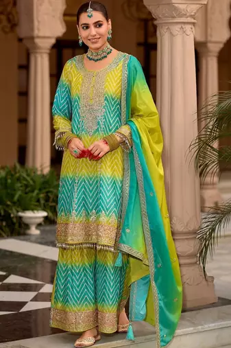 Women Embroidered Regular Sequinned Kurta with Palazzos & With Dupatta